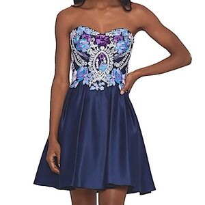 Blondie Nites-Junior Strapless Corset Bustier Fit/Flare Mini Length Party Dress